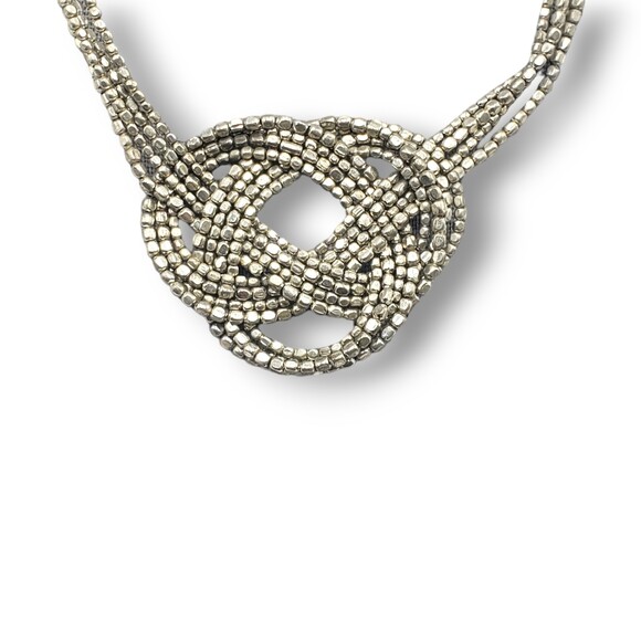 Multi Strand Celtic Knot Silver Tone Seed Bead Collar Choker Necklace - Picture 2 of 6